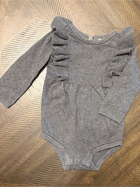 Carter's Gray Knit Ruffle Long-Sleeve One-Piece Bodysuit